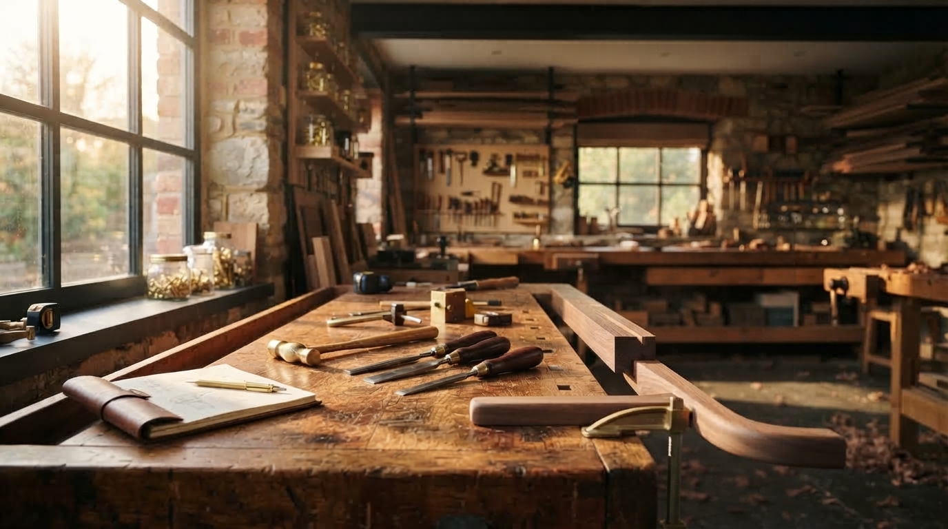 DiBest workshop bench with tools and materials
