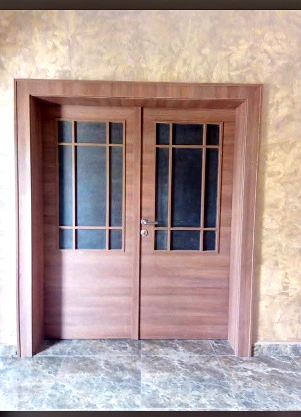 Double glass panel wood doors