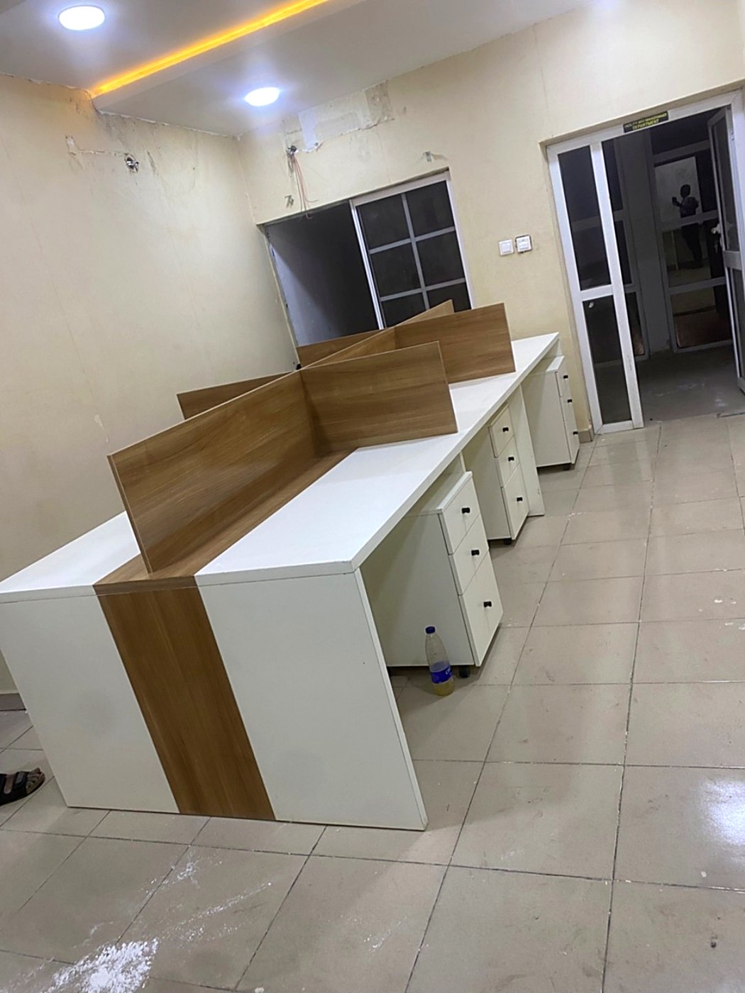 Office workstation desks and partitions