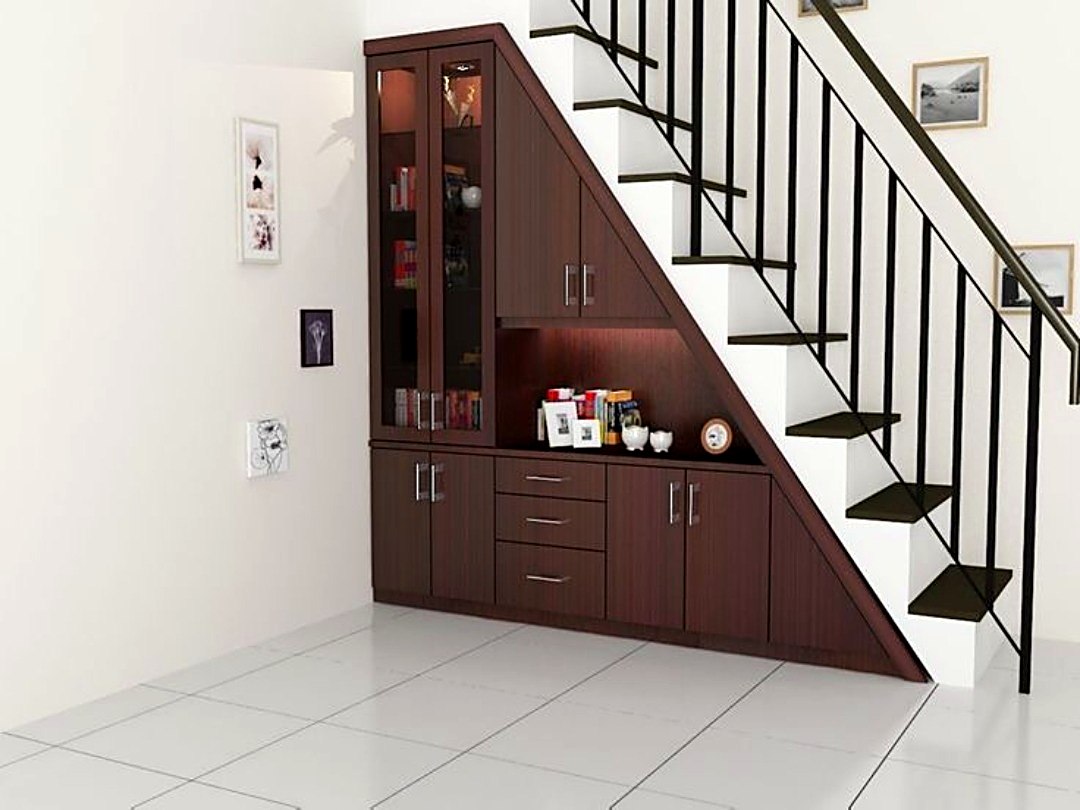 Understair display cabinet with glass doors