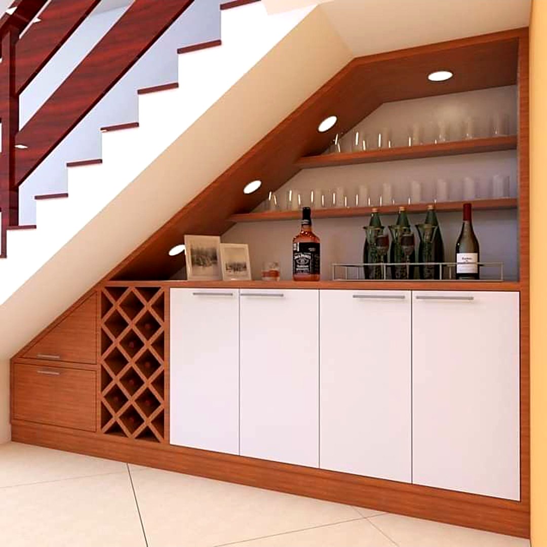 Understair bar cabinet with wine rack